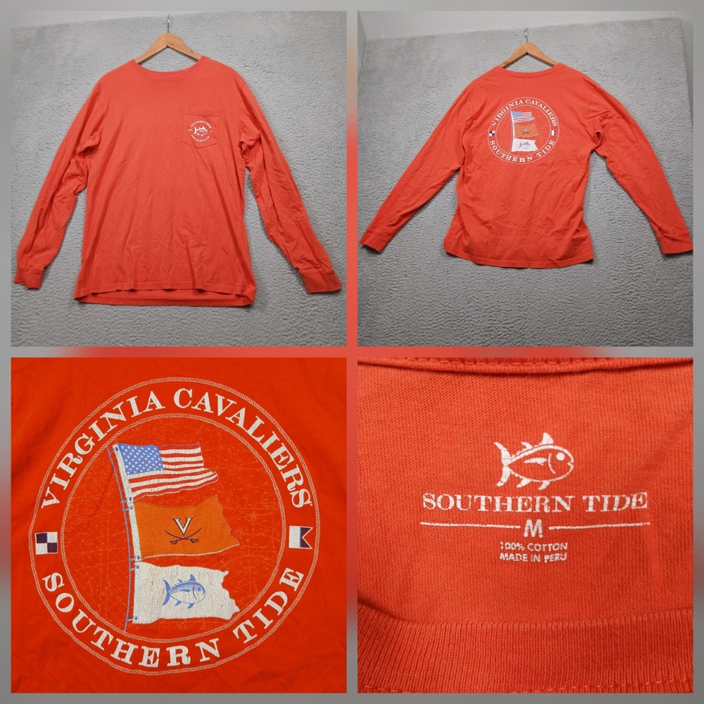 Virginia Cavaliers Southern Tide Long Sleeve Shirt Mens M Orange Graphic